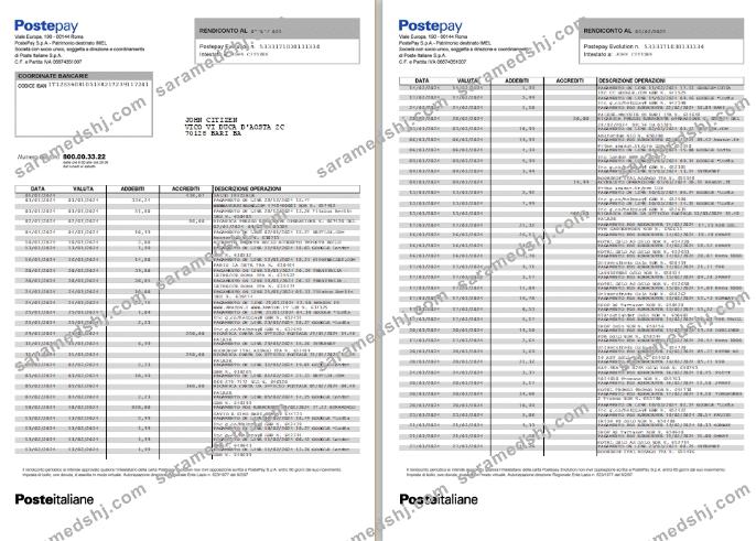 Italy Postepay Evolution (Poste Italiane) card statement template, 7 pages scr